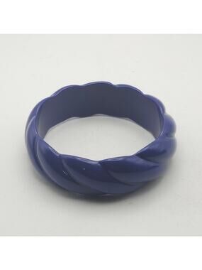 Vintage Cobalt Blue Twisted Lucite Acrylic Bangle Bracelet Carved Rope 7in